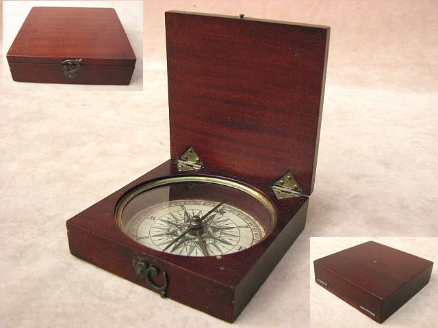 Early 19th century mahogany cased pocket compass circa 1820